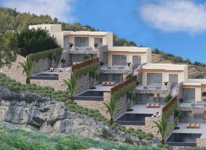 Complex of 4 luxurious modern pool villas on a private beach