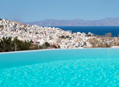 Newly built complex overlooking Ermoupolis and the sea