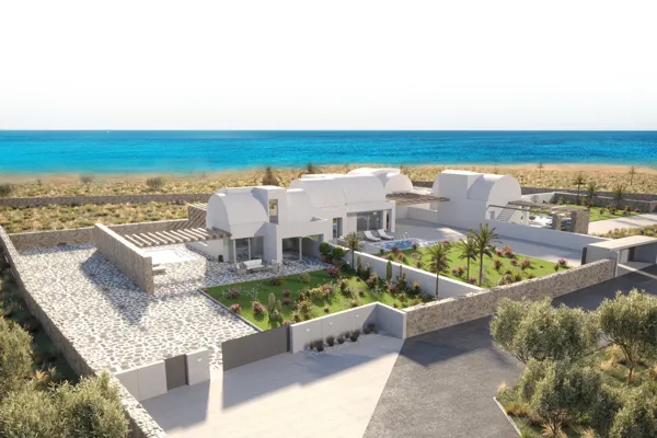 Panoramic views properties of the azure Aegean Sea and the world-famous Santorini sunset - Thira, Santorini, Cyclades Islands