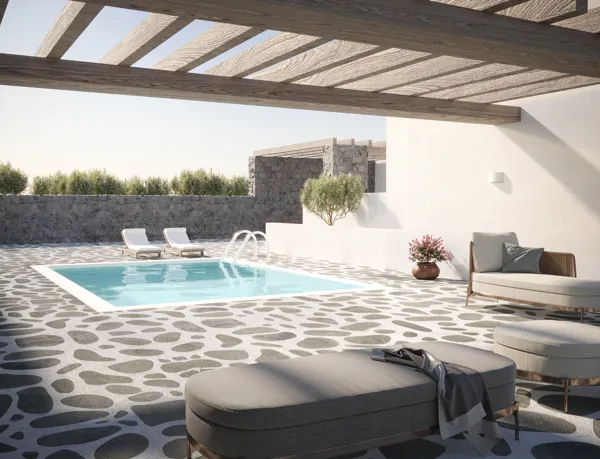 Panoramic views properties of the azure Aegean Sea and the world-famous Santorini sunset - Thira, Santorini, Cyclades Islands