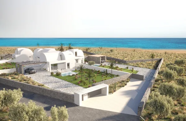 Panoramic views properties of the azure Aegean Sea and the world-famous Santorini sunset - Thira, Santorini, Cyclades Islands