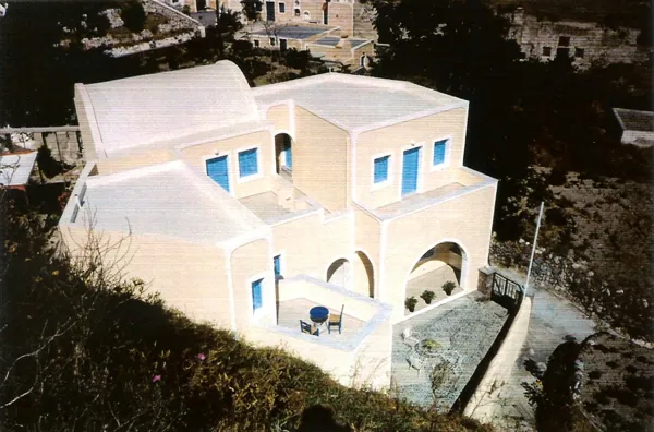 Whitewash house in Messaria traditional settlement - Messaria, Santorini, Cyclades Islands
