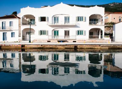 Waterfront mansion with unique architectural features